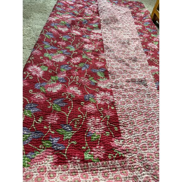 Pottery Barn teen Handcrafted Quilt Block Print vintage pink floral girls cotton - Picture 1 of 16